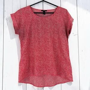 Forever 21 Chevron Blouse Small Red White Hi Low Sheer Minimalist Top
